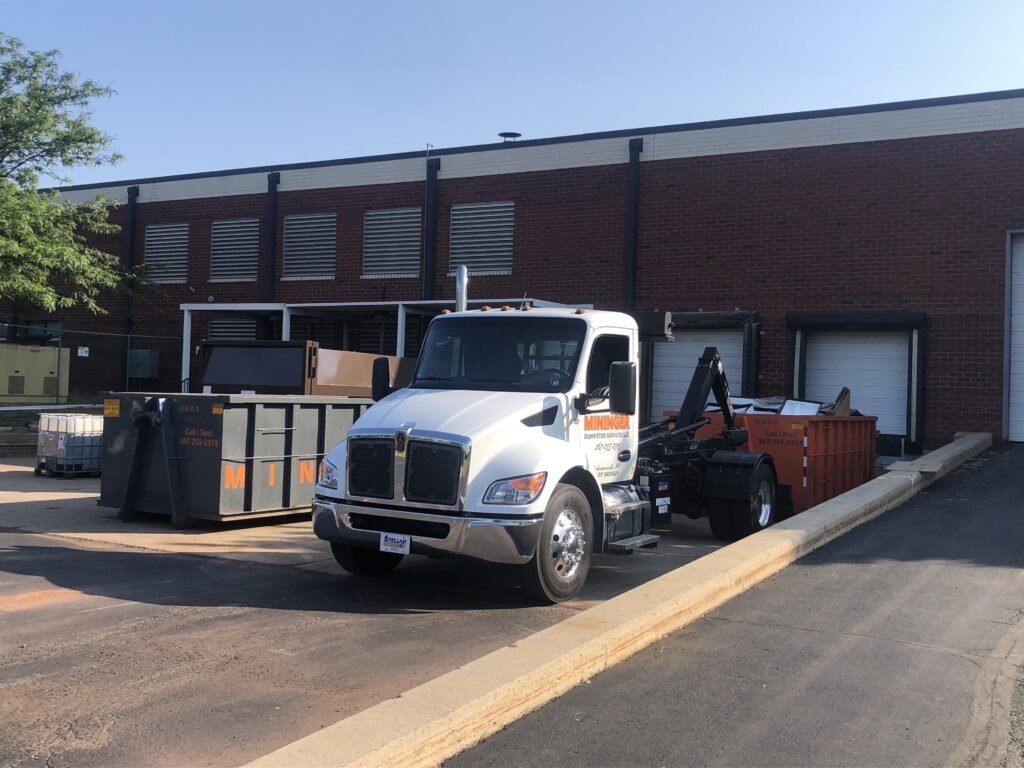 20 yard dumpster rental in front of a warehouse in Limerick, Pa